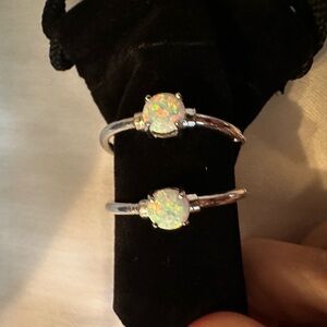 Opal and Sterling Silver Solitaire Hoop Earrings